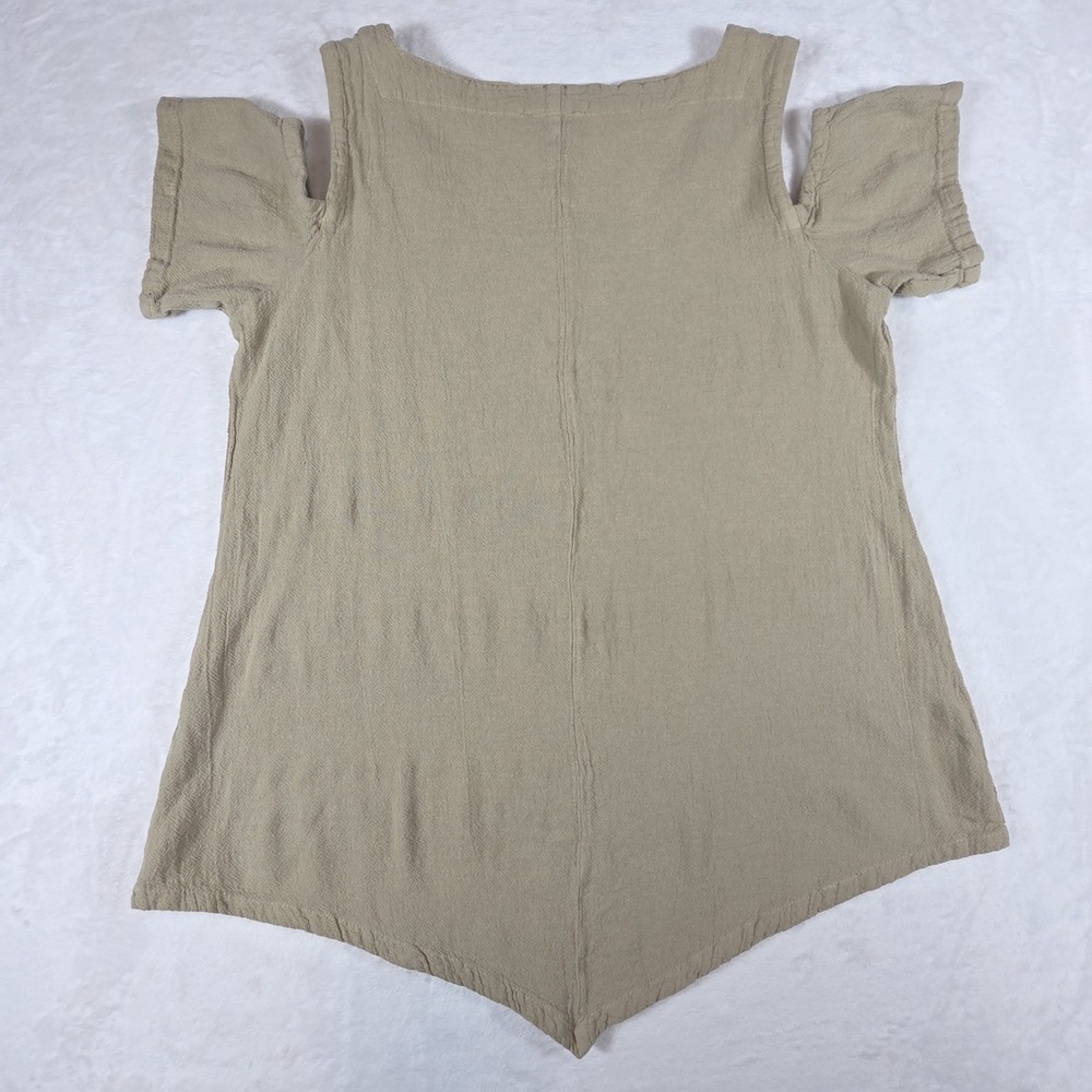 Oh My Gauze Dana Cutout Shoulder Blouse Beige Square Neck Boho Beachy Size 1 S/M - Picture 3 of 10